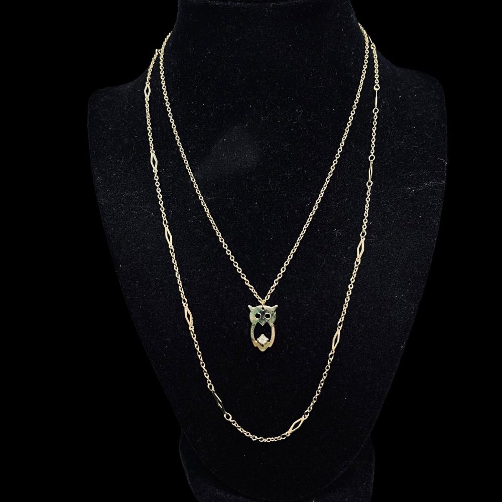 Double Strand Gold Tone Cable Chain Necklace With Owl Pendant (4852)